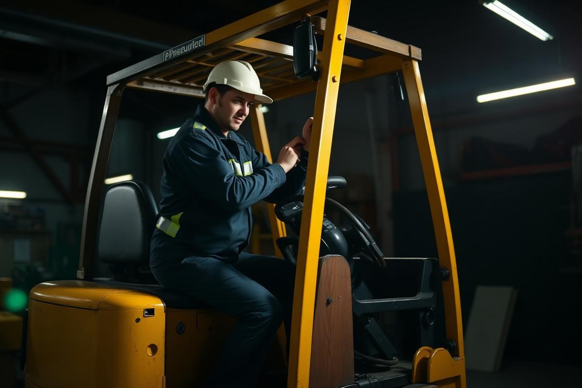 Técnico ZKS realizando manutenção em empilhadeira